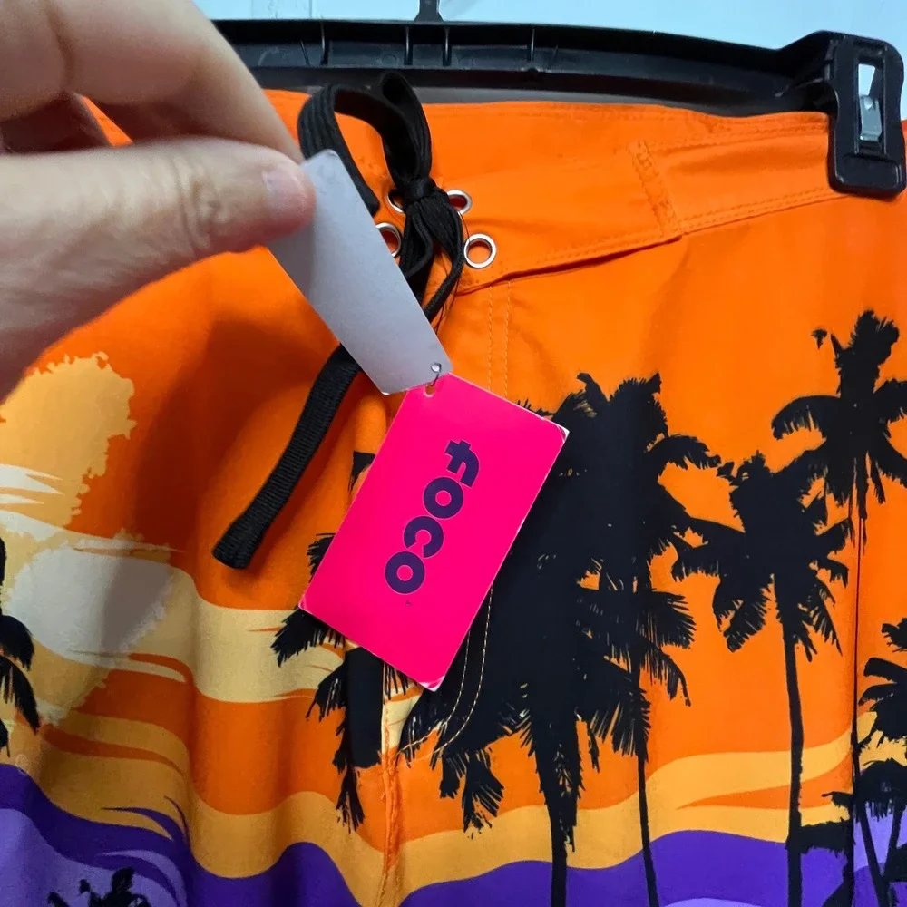 FOCO Clemson Tigers Mens 2XL Board Shorts Sunset Palm Tree Swim Trunks NWT